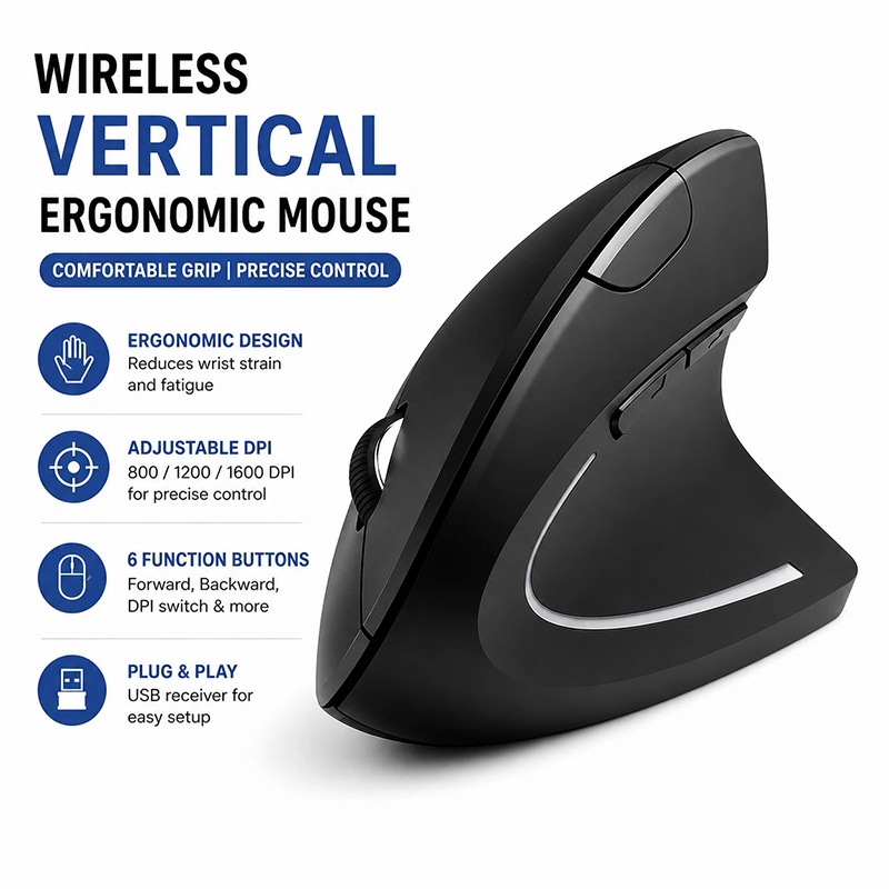 Home Office Gear - Oplaadbare verticale gamingmuis voor MacBook Tablet