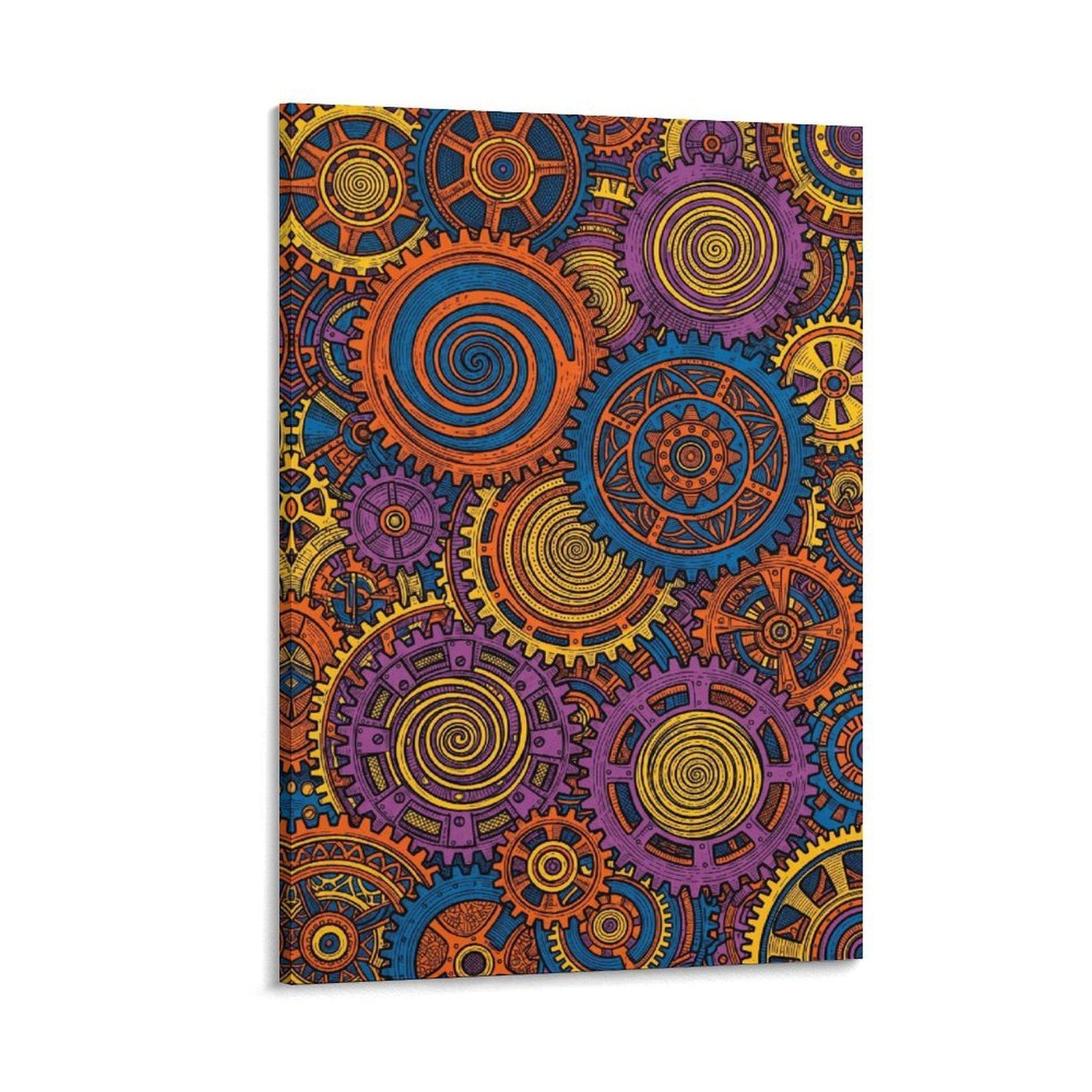 Home Office Gear - Gedrukte canvaskunst, kleurrijke ingewikkelde mechanische tandwielen,